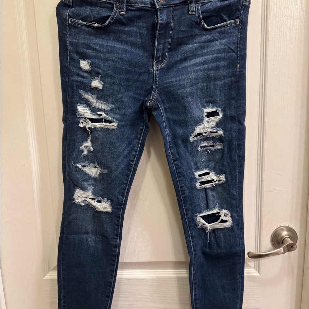 American Eagle Outfitters Dark Blue Distressed Skinny Jeans